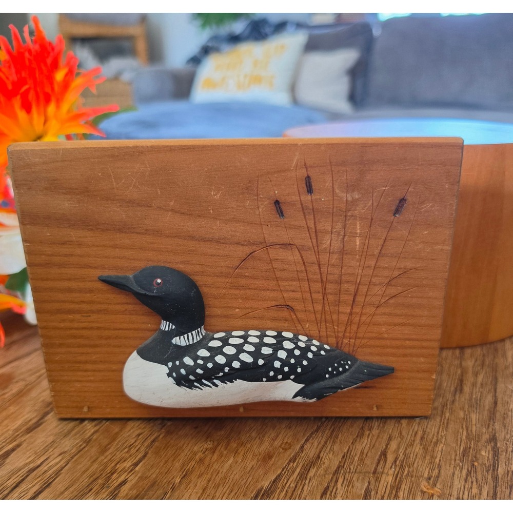 Vintage Wood Loon Napkin Holder Organizer Canadian Country Folk Art
